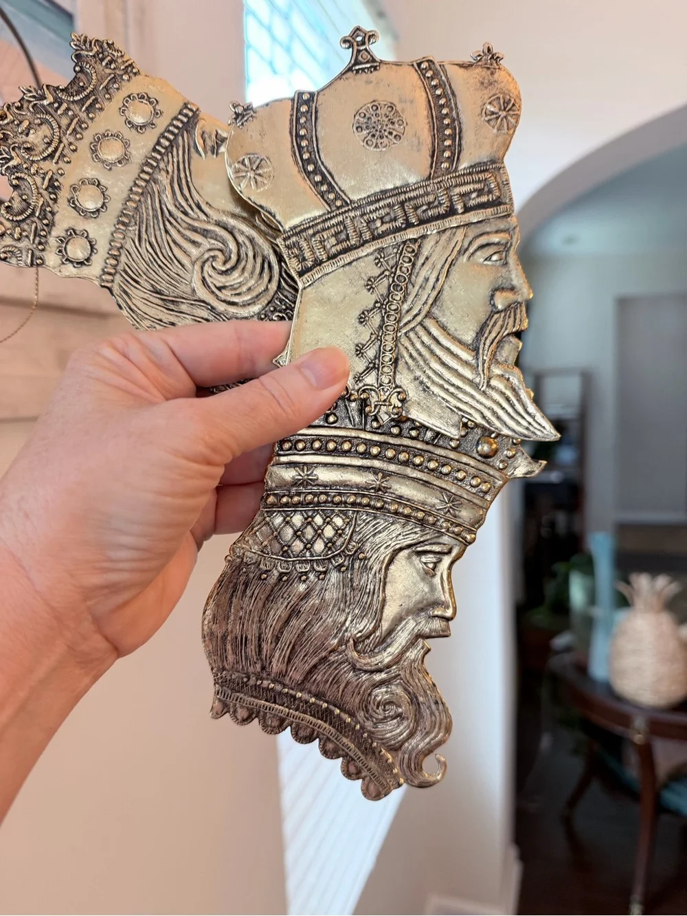 Vintage Gold King Head Ornament Trio